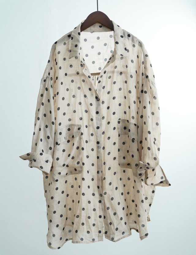 ラミー100％ 水玉プリント ロングシャツ