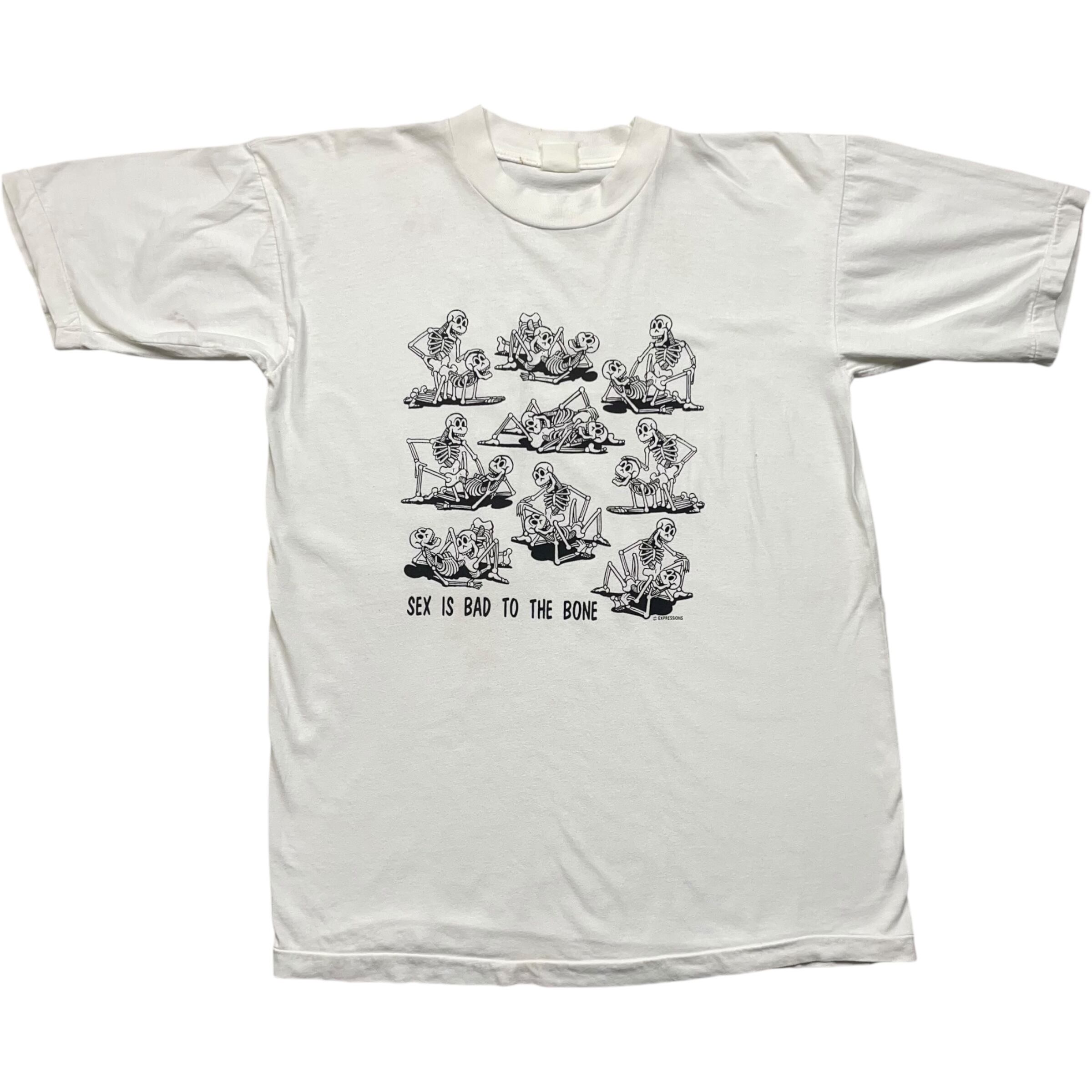 《L》 unknown エロTシャツ 48手 スカル ガイコツ プリント シングルステッチ ホワイト 90年代 vintage no.8609