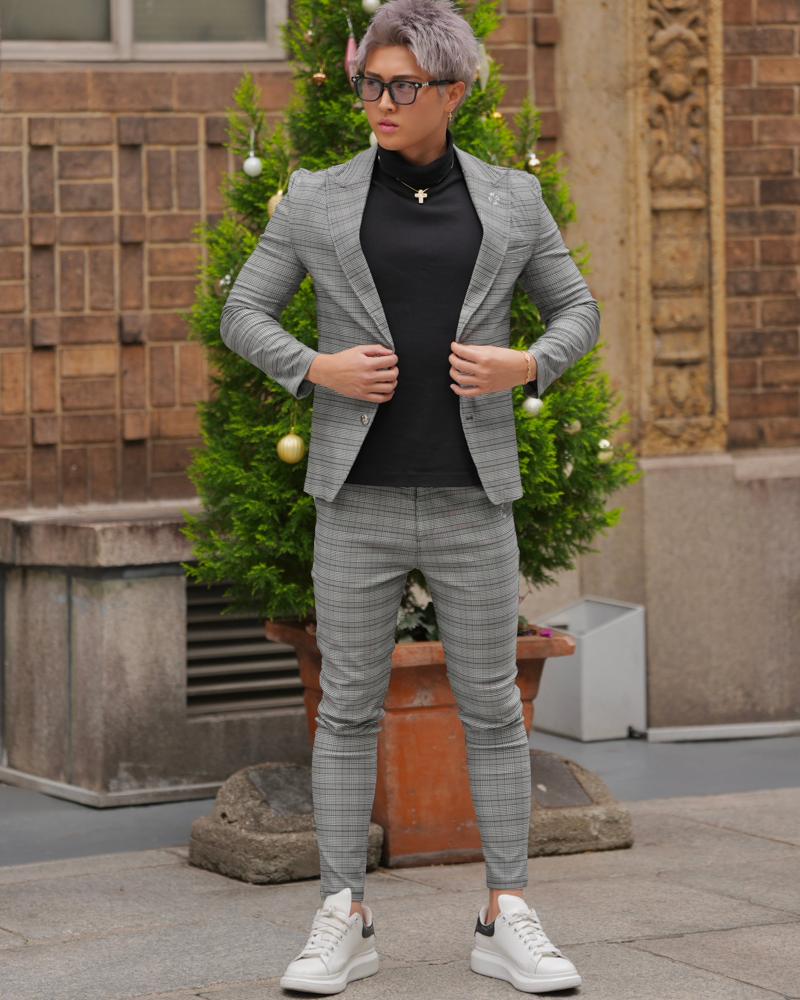 BELINDA セットアップ グレー スリムフィット スラックス BELINDA ORIGINAL CHECK SLACKS【BB25028】 | BELINDA