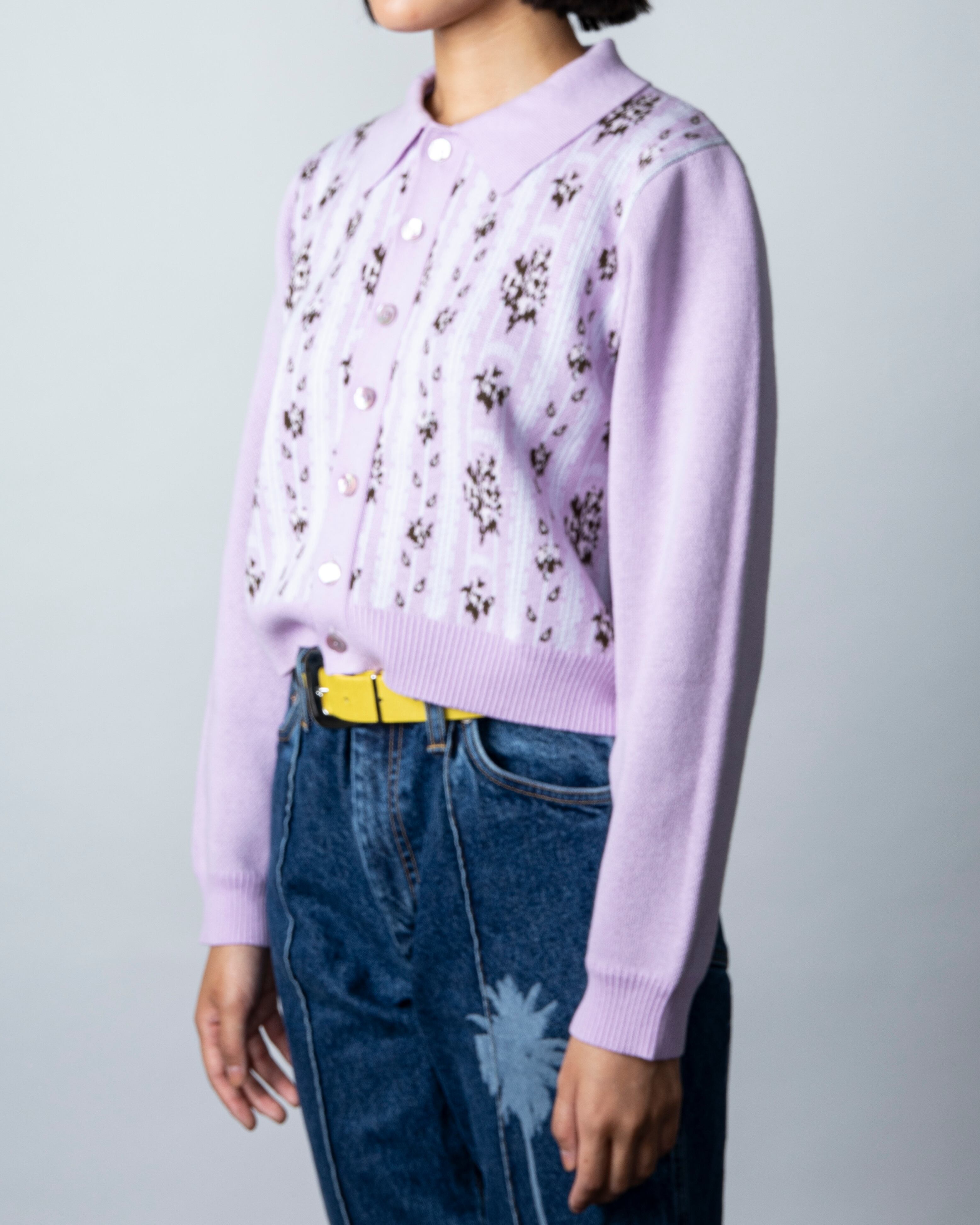 【TTT MSW】Flower Jacquard knit cardigan(PURPLE)〈送料無料