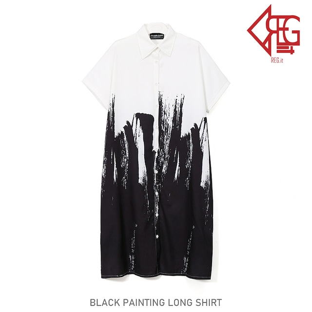 【REGIT】BLACK PAINTING LONG SHIRT S/S 韓国ファッション ユニセックス トップス シャツ ブラウス ロング丈 羽織シャツ 夏 個性的 20代 30代 着映え ネット通販 TPB022