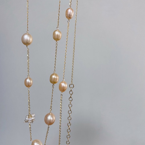 Angel's pearl chain necklace/peach orange