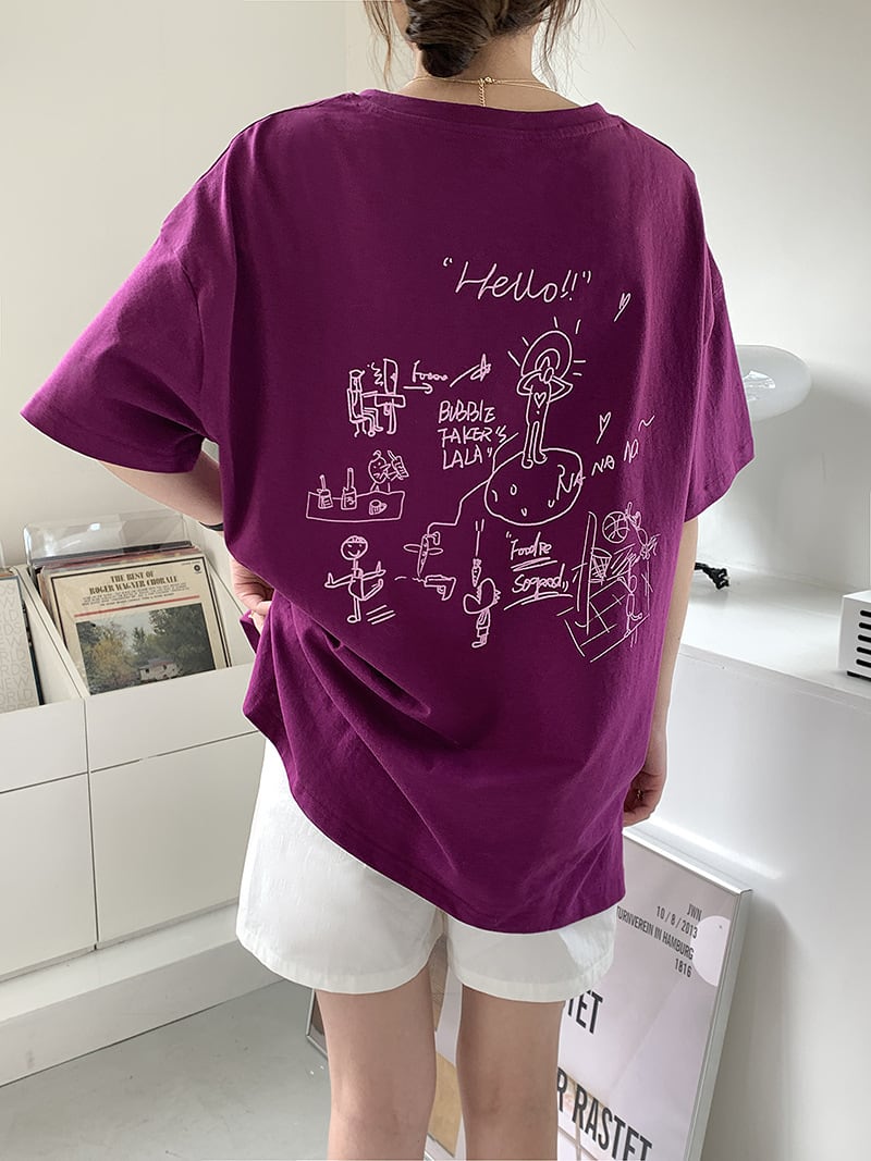 新作即納】レディースTシャツ 半袖Tシャツ 韓国ファッション 絵描き柄