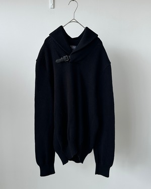 -Polo by Ralph Lauren- Vintage 90s M Leather-Belted Shawl Collar Cotton Sweater