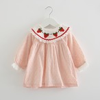 ラウンドカラーのいちご刺繍ワンピ(ピンク)