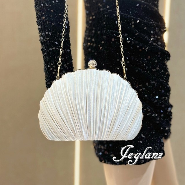 パーティ 結婚式 バック クラッチ パール持ち手 シェル 3way 3色（MA910）ν