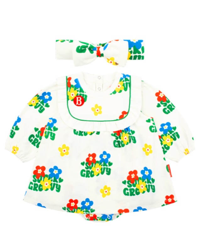 [BEBE DE PINO] All over groovy flower baby frill dress bodysuit set 正規品 韓国ブランド 韓国ファッション 韓国代行 韓国通販 ベベドピノ bebedepino 日本 店舗 韓国 子供服