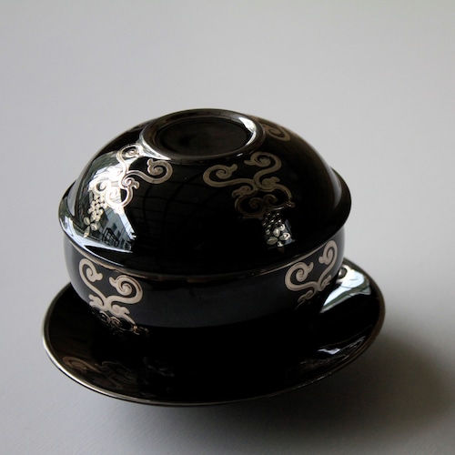 #26-3 プラチナ瓔珞紋ボンボニエール　台皿付　黒