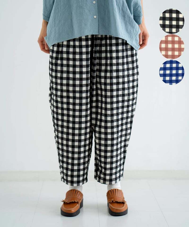 新品　ista-ire イスタイーレ　ワッシャーチェック　istaパンツ　パンツ ista-ire イスタイーレ・ワッシャーチェック istaパンツ・ブラック