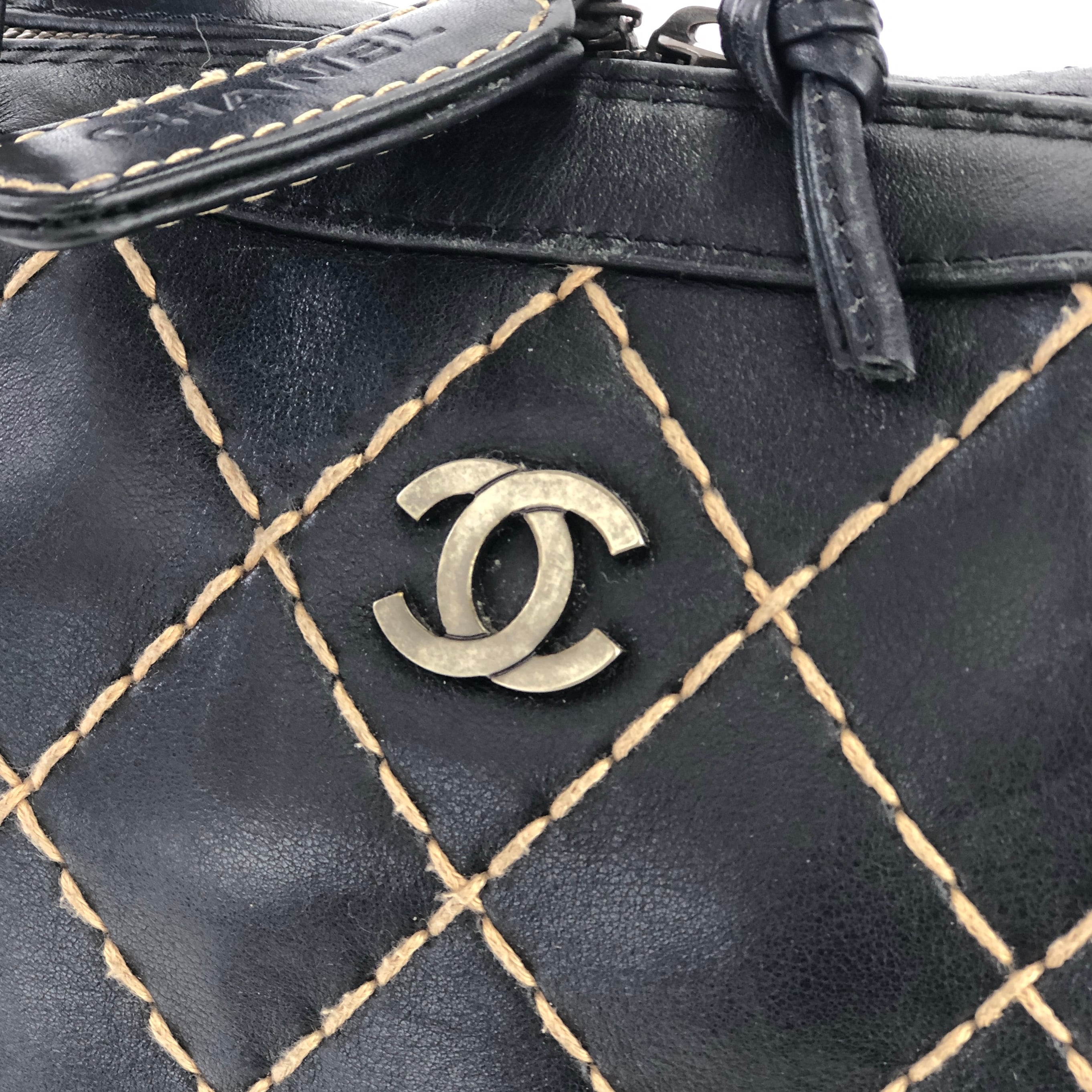 CHANEL シャネル ワイルドステッチ ココ レザー ハンドバッグ ブラック