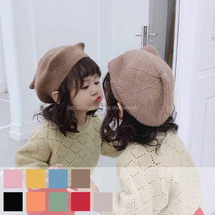 ニット帽子 子供 キッズ ベレー帽 女の子 猫耳 全9色 可愛い 韓国 ギフト 猫のしっぽ Q Toworld キュートワールド 子供服 メール便は何点でも送料の合計は280円