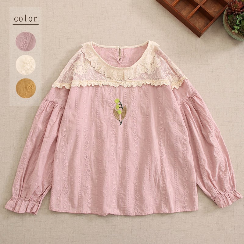 レーストリム刺繍プルオーバートップス W1750