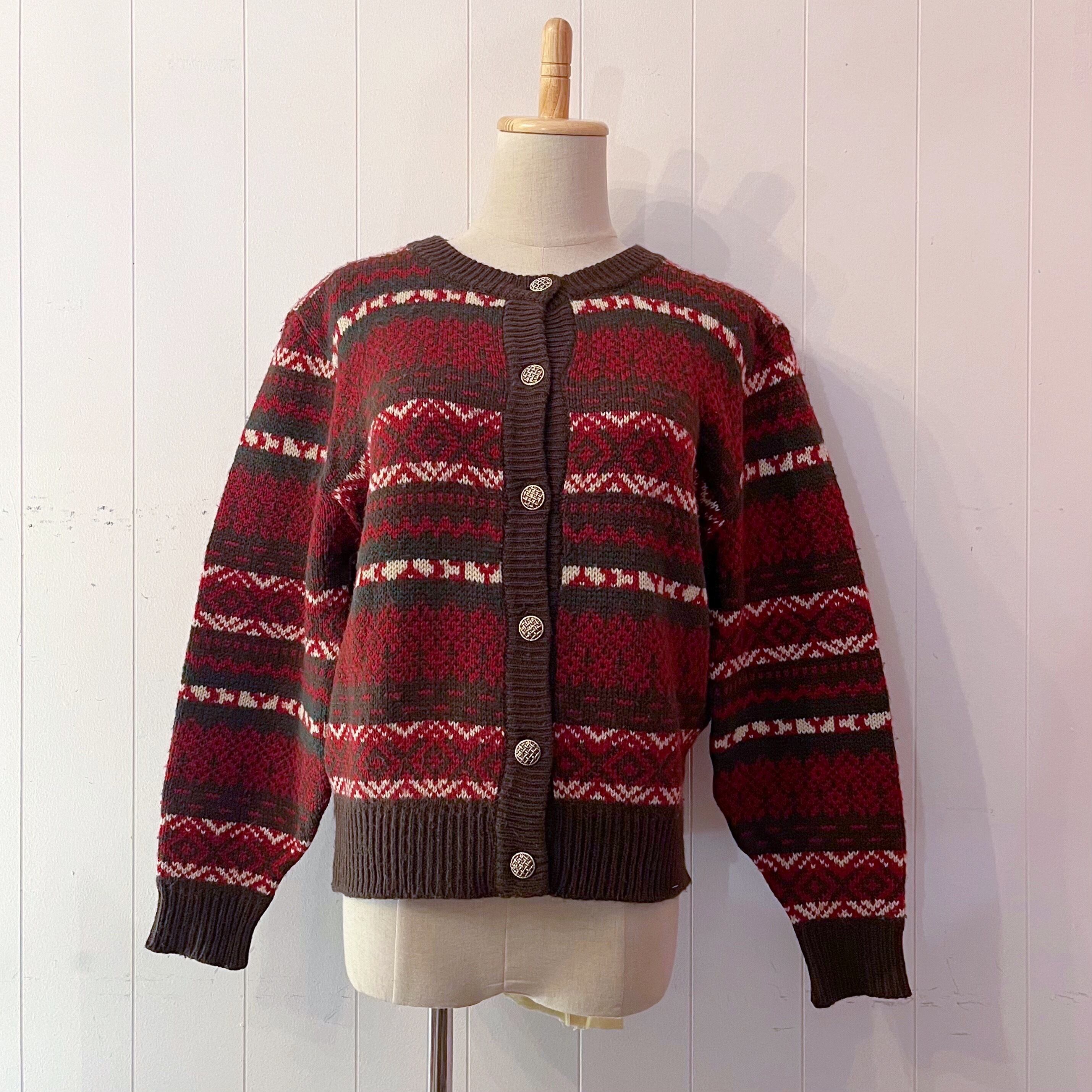 bordeaux × brown knit cardigan