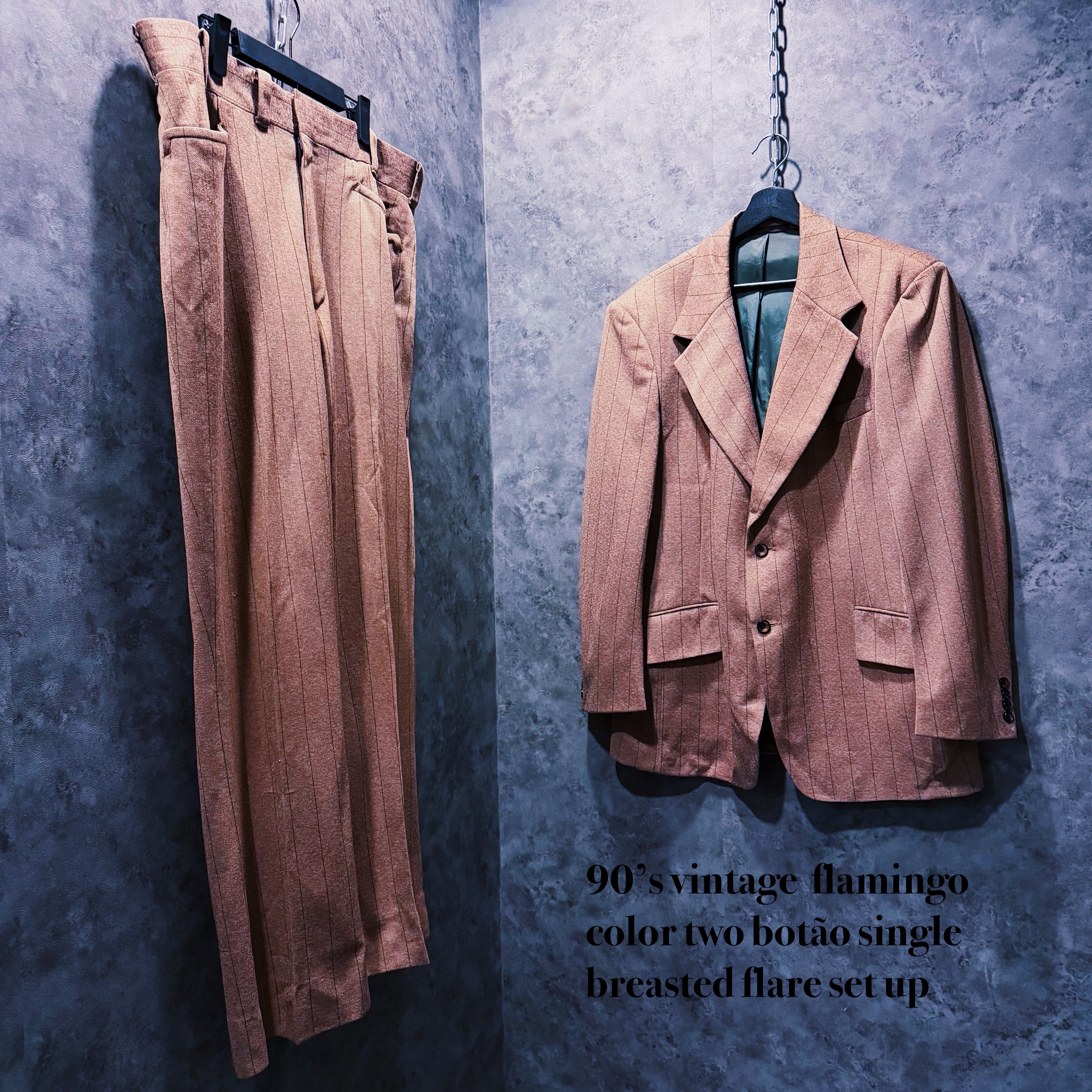【doppio】90’s vintage flamingo color two botão single breasted flare set up