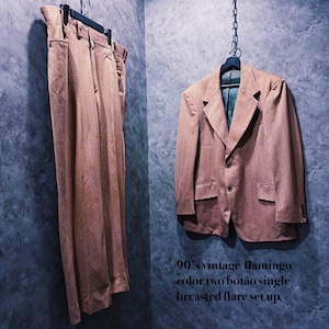 【doppio】90’s vintage flamingo color two botão single breasted flare set up