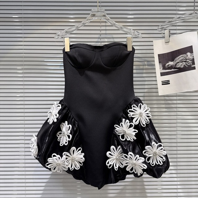 Flower balloon bare top dress　B3771