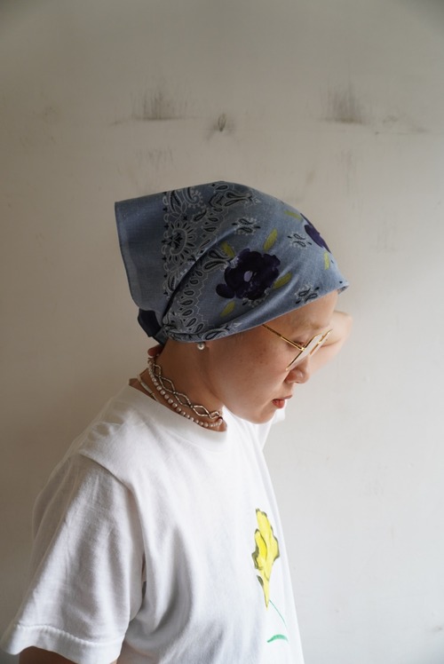 (navy/gold) Vintage Flower Bandanna Hand Painting By Megan