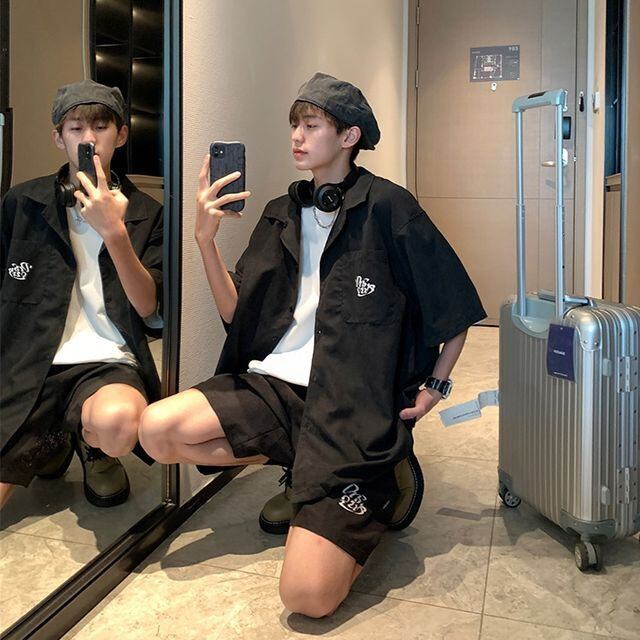 予約販売】メンズ セットアップ 上下 半袖 ハーフパンツ バック