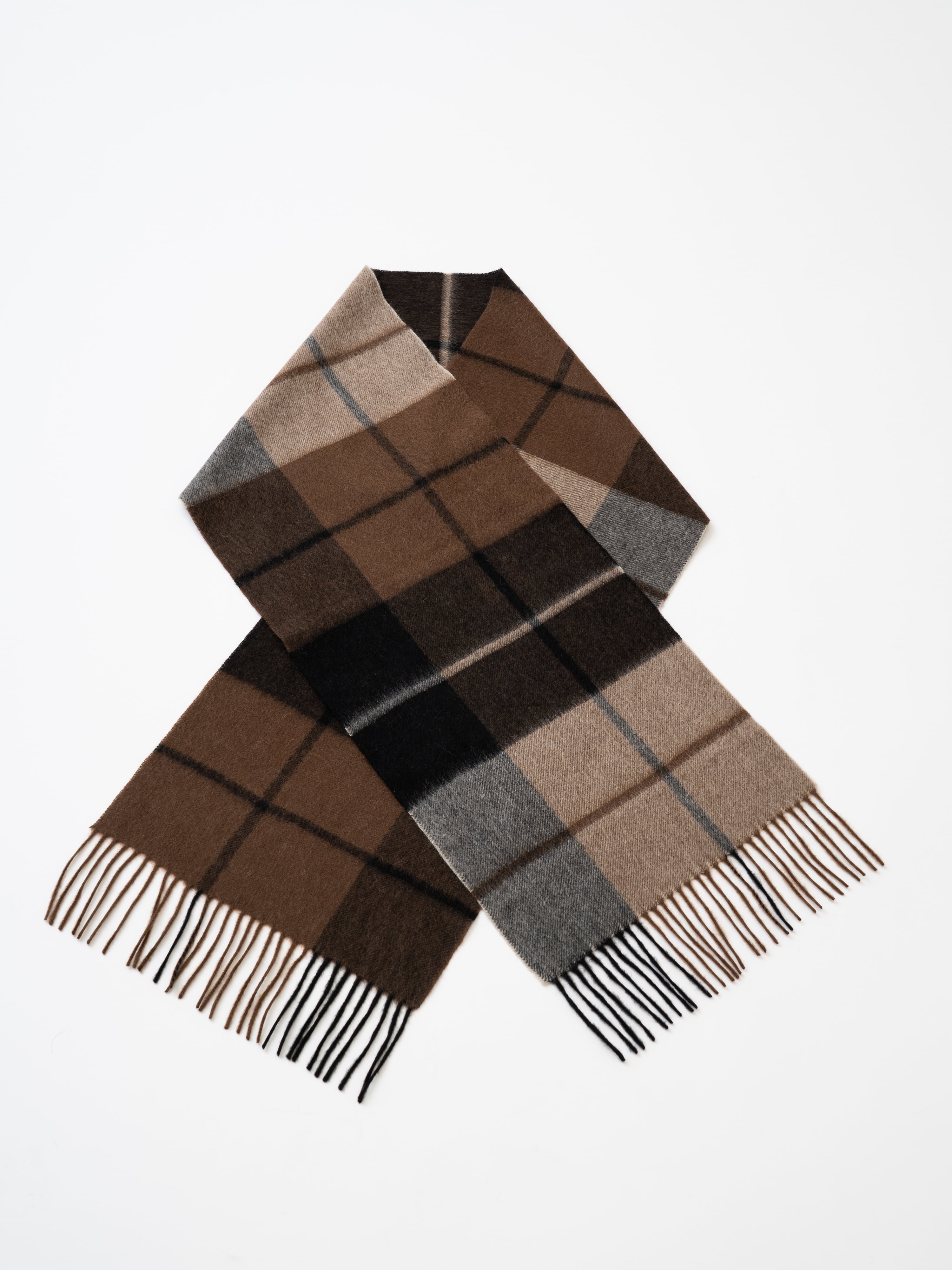 Shirakawa - シラカワ/ブラウン チェック柄マフラーカシミヤ100％ 幅