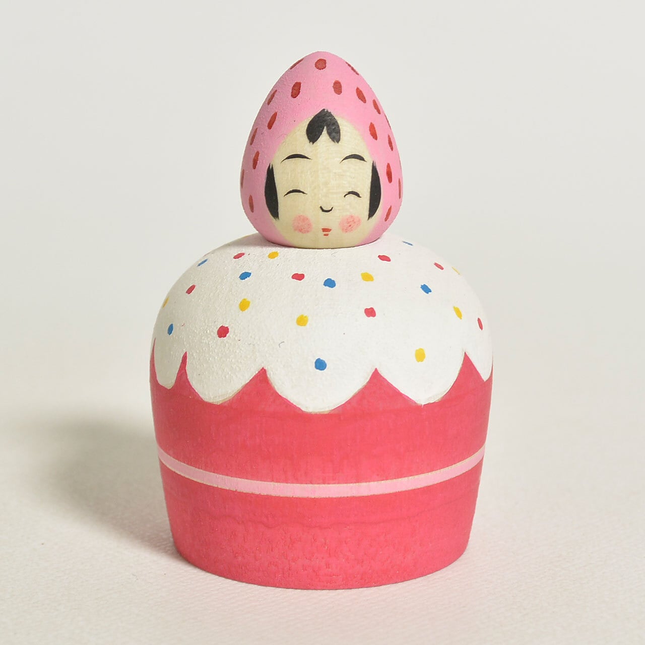 いちごのカップケーキちゃんこけし 約1.5寸 約4.5cm 鈴木明 工人（作並
