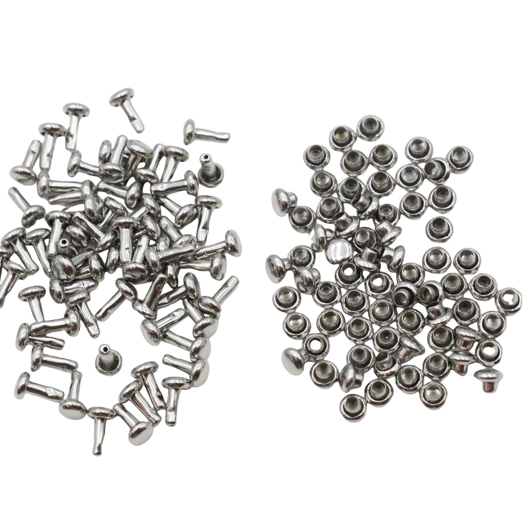 両面カシメ 極小サイズ 3x3 頭3mm、足3mm 100個セット 全5色 | KUKU工房