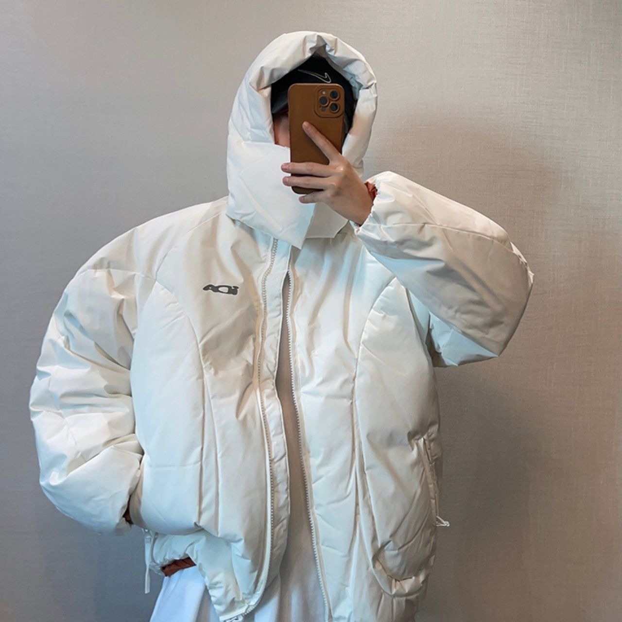 取り外し可能なフード付きヘビーウェイトコットンブルゾン　1034