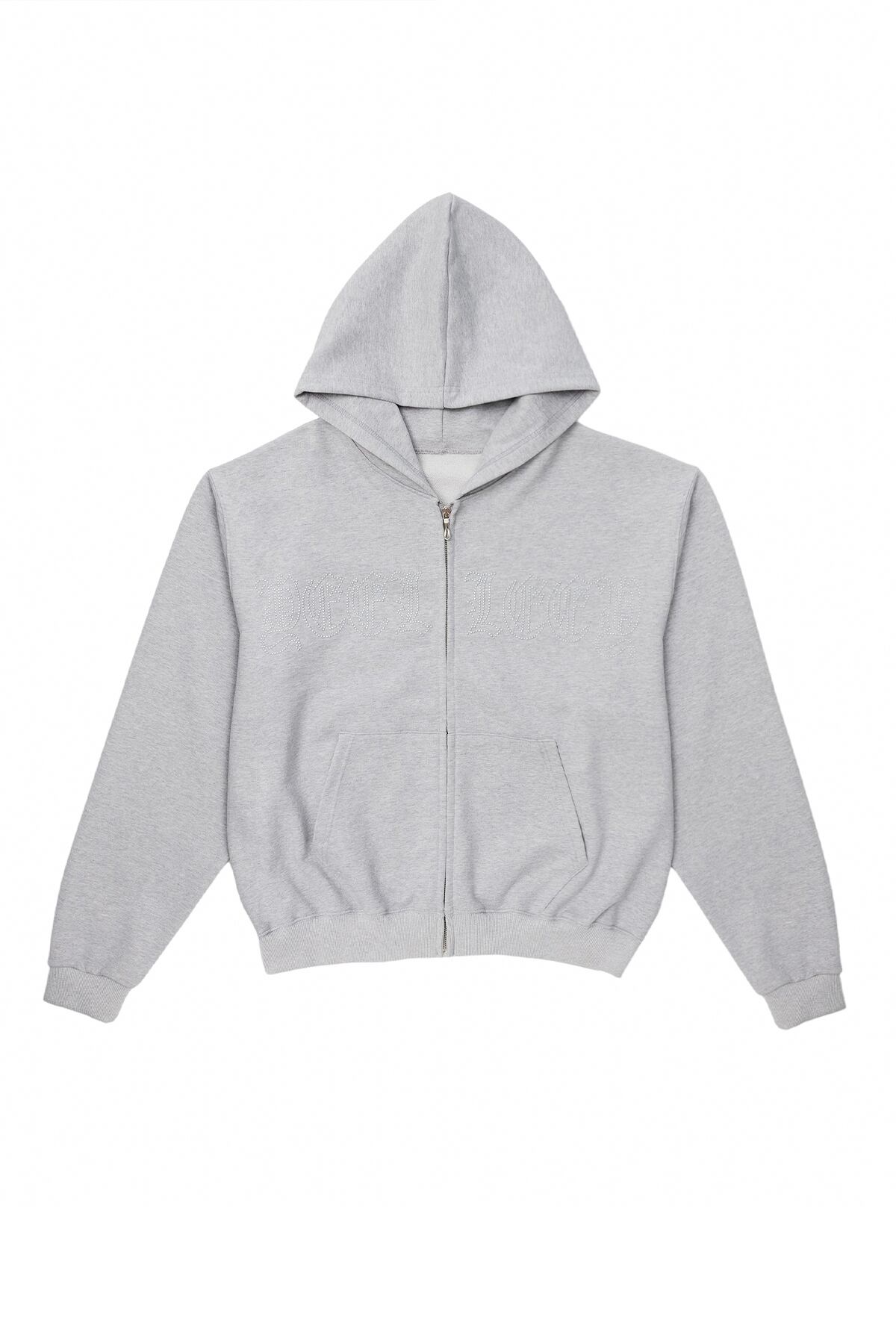 l.e.e.y] STUDDED ZIP-UP HOODIE OVERSIZED GREY 正規品 韓国ブランド