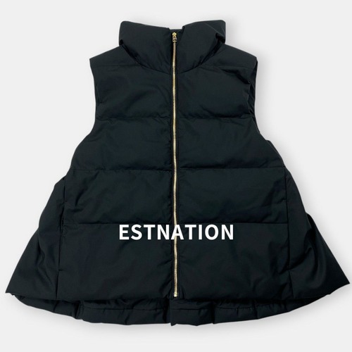 美品 ESTNATION 22AW エストネーション フリル ジップアップ 中綿ベスト 22-109-06-100286 黒 ブラック 38 / J&NREUSE レディース アウター