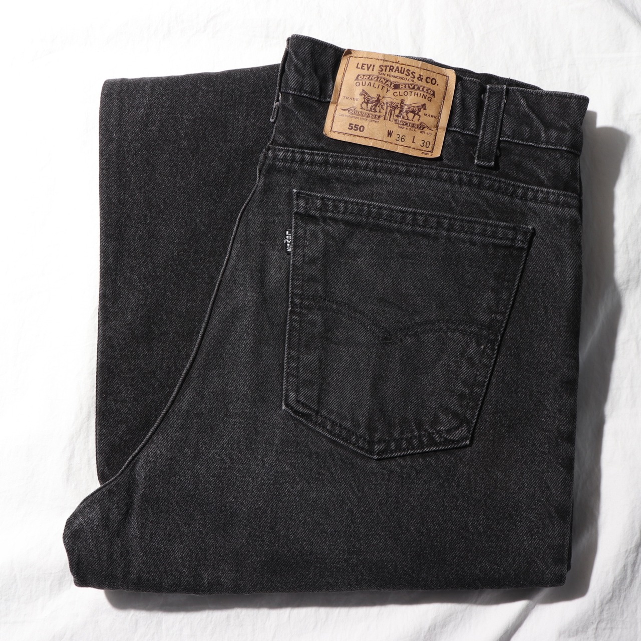 稀少 黒タブ 36×30 Levi’s 550 USA 92年 サルファーブラック デニムパンツ リーバイス
