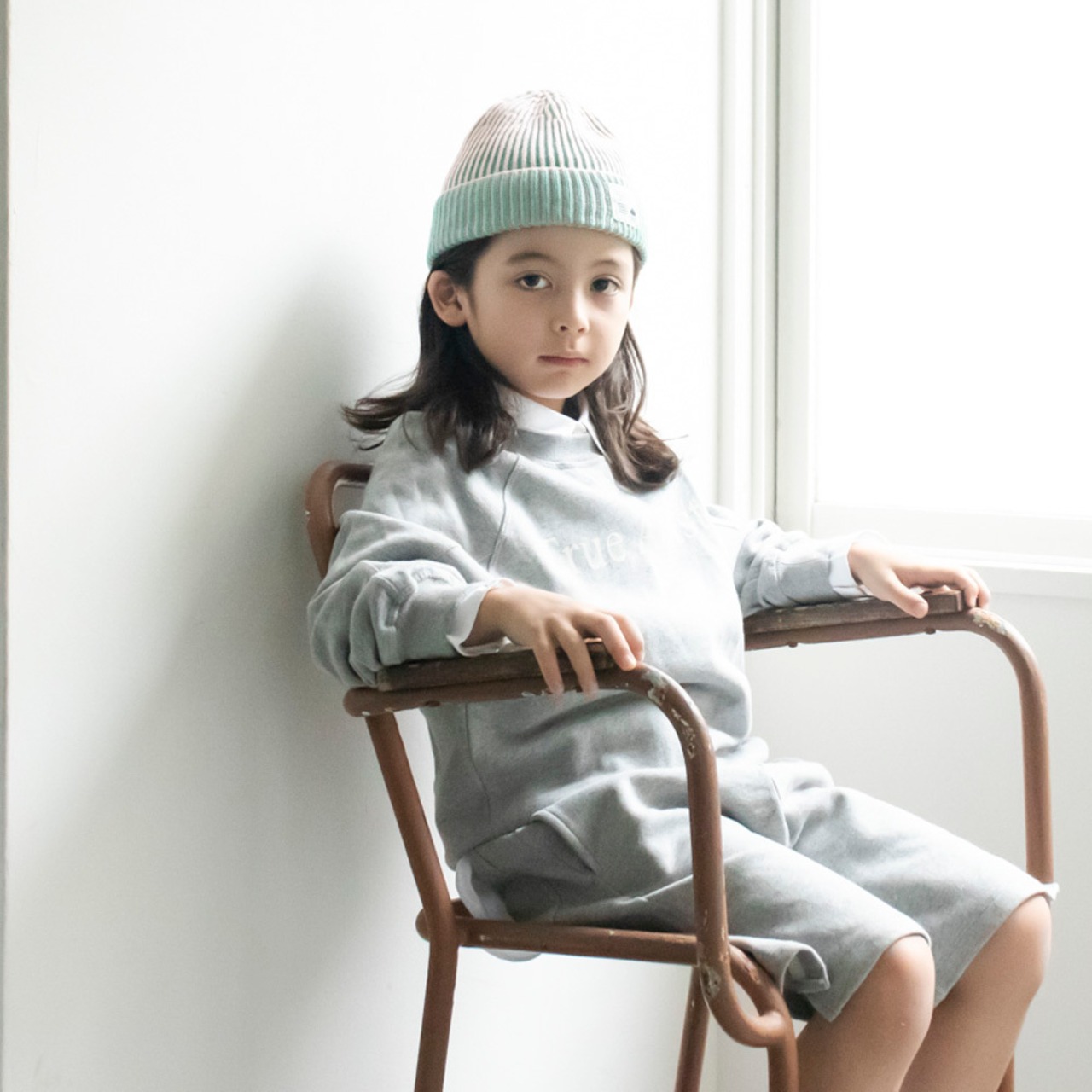 ニットキャップ【ストライプグリーン】52cm 全3色 推奨年齢3歳〜7歳