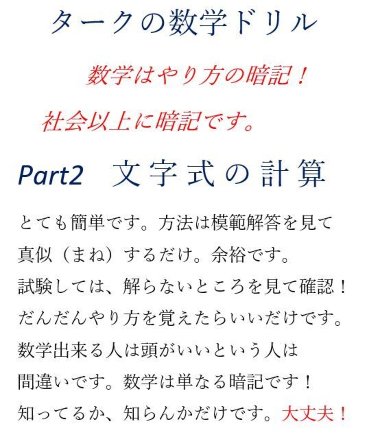 タークの数学ドリル Part２ 文字式 ネット塾清水