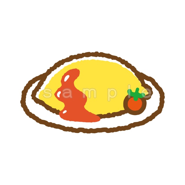 手描きイラスト　ミニ色紙　夏喫茶／オムライス 手描きイラスト ミニ色紙 夏喫茶／オムライス オムライス(D003)PNG