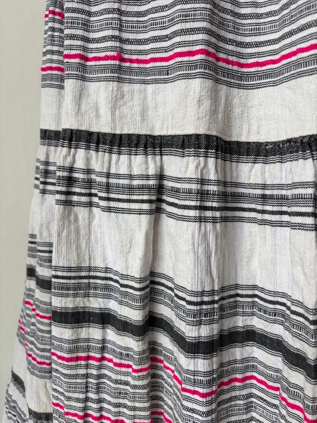 モン族スカート 063 ロング モンチン 白黒生地ピンクライン bamiオリジナルパターン