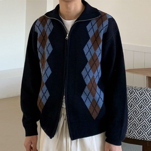 アーガイルジップアップニットカーディガン　MT0080387