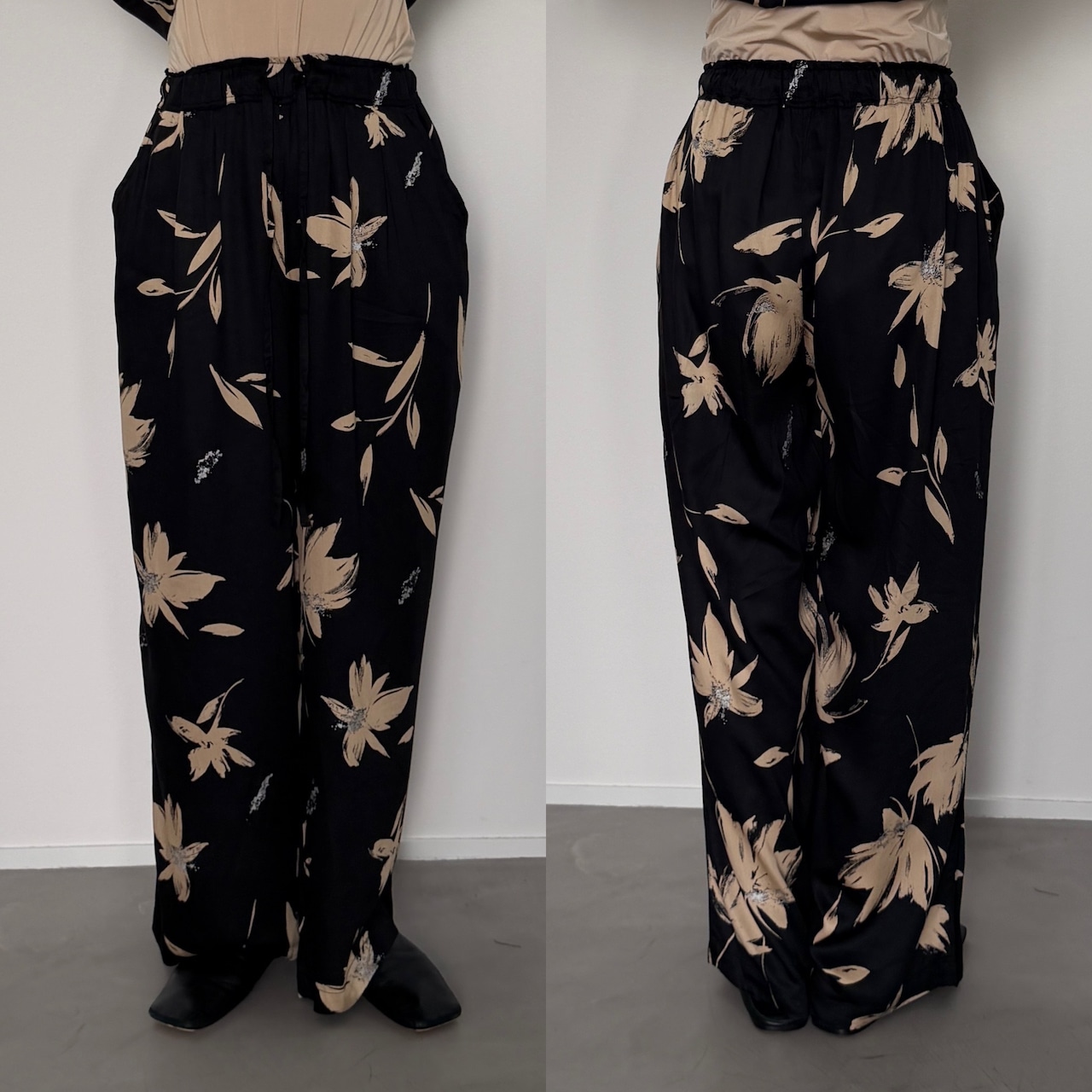 【受注予約:5月下旬入荷予定】柄マットサテンイージーPT/ブラック