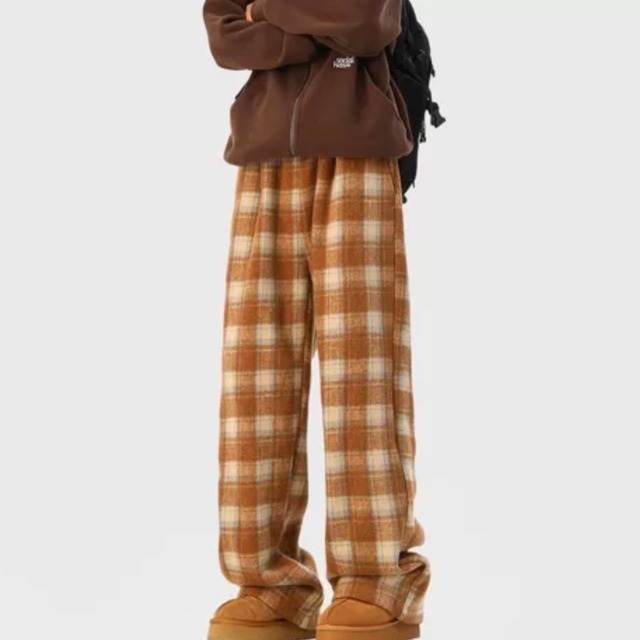 チェック柄 ワイド フルレングス パンツ ◆3col M00075