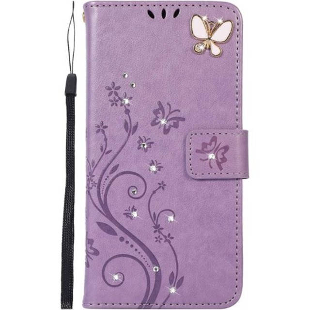 Lhyxuuk Arrows We ケース 手帳型F-51B doo FCG01 au SoftBankケースおしゃれ 純色 可愛い花柄 横開きアローズWE PUレザーケース ストラップ付き カードポケット付き オシャレ蝶柄 スタンド耐衝撃 Fujitsu用 ArrowsWeマートフォンカバー マグネット対応 装着やすい Arrows We デコライトパープル 1162
