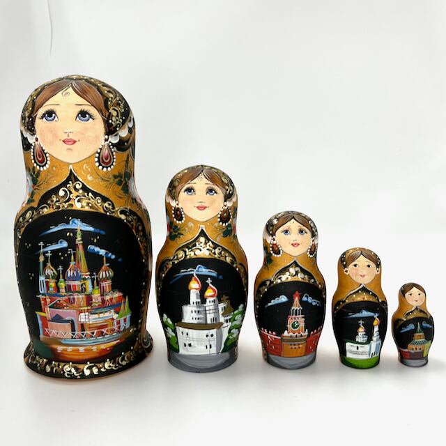 ロシア　マトリョーシカ　(チメリョバさん作) チガノワ作 マトリョーシカ 5個組 ロシア正教(金) | Romanov Online Shop