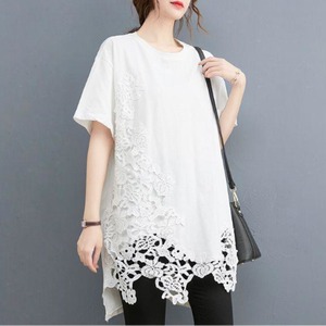 裾レースルーズ Tシャツ 2col Y TS010