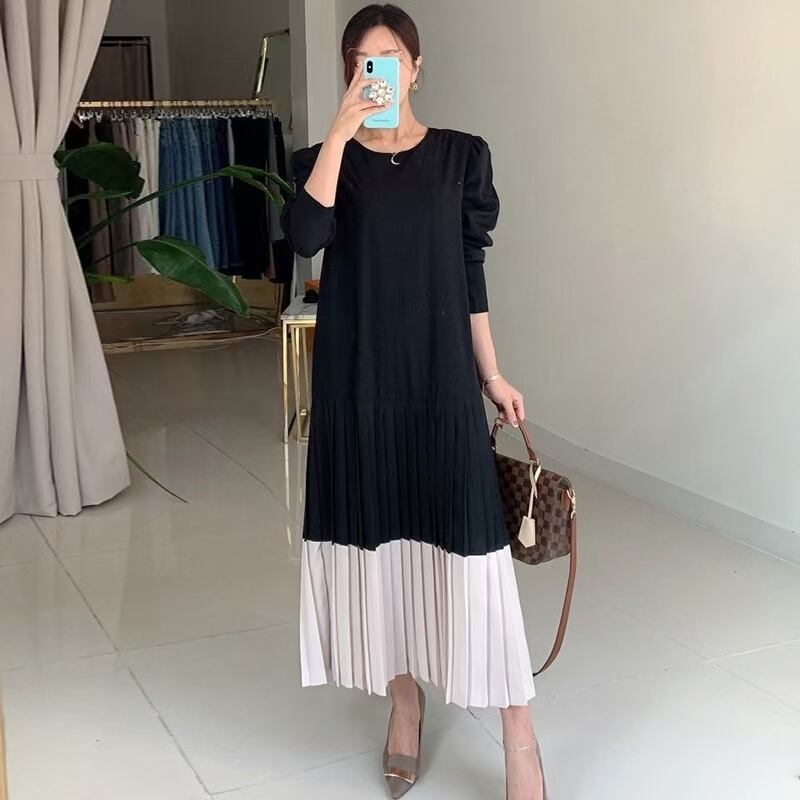 配色プリーツワンピース　AJ22240-106