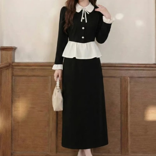 【2点セット】フリルヘムコントラストペプラムトップス＋ナロースカート ・75815