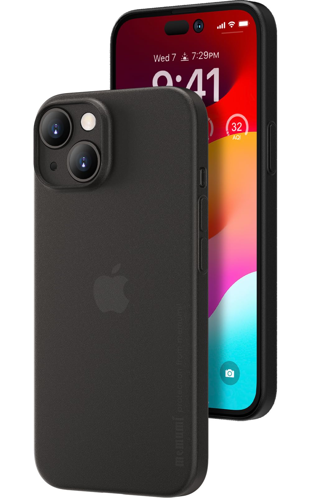 【人気】iPhone 15対応ケース memumiマット質感 オリジナル設計 指紋防止 傷付き防止 ワイアレス充電対応 6.1インチ人気ケース・カバー(Trans-Black)
