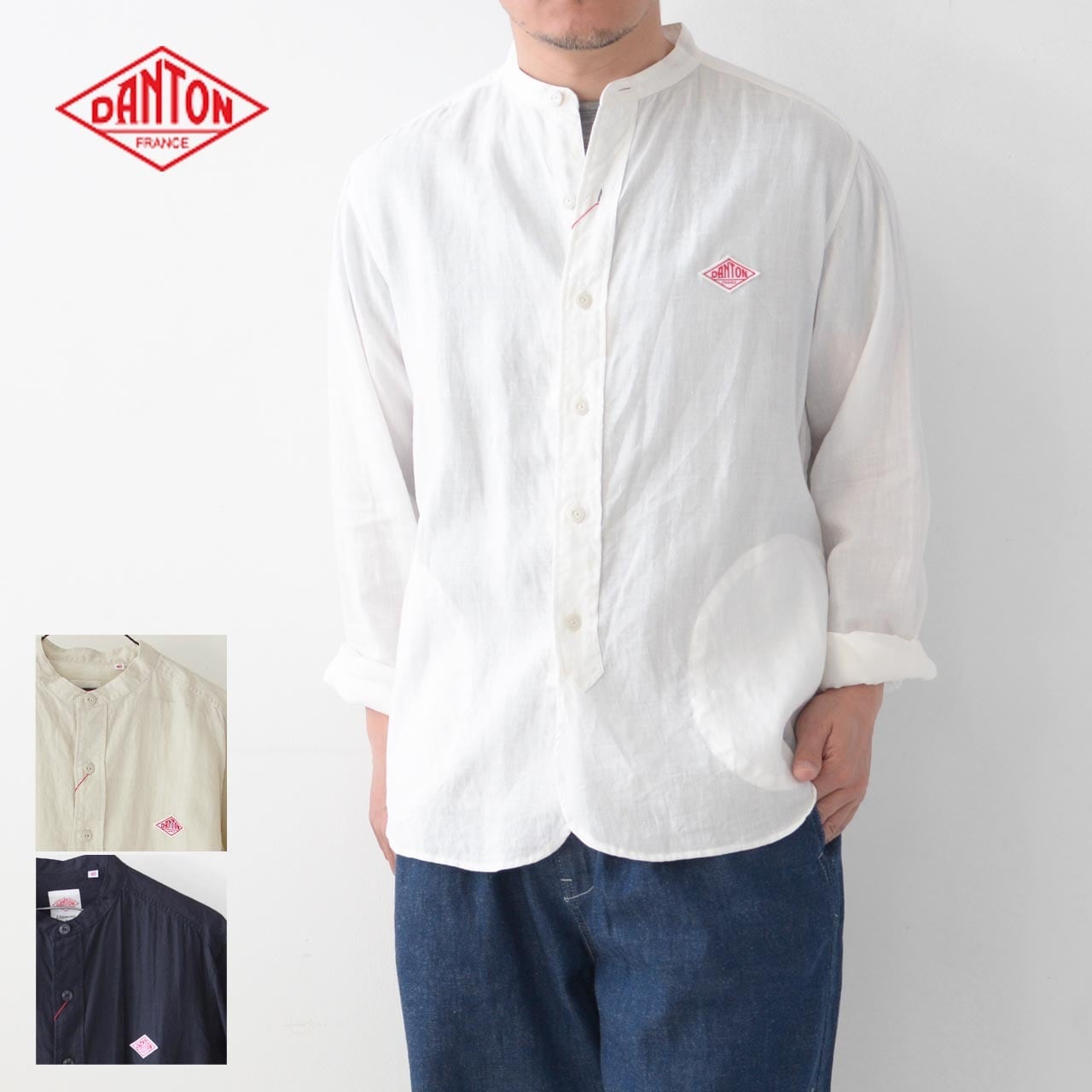 DANTON [ダントン] M's L/S LINEN CLOTH NO COLLAR SHIRTS  [JD-3607KLS]リネンクロスノーカラーシャツ　リネンシャツ　  長袖バンドカラーシャツ・長袖シャツ・ノーカラー・無地・メンズ・男性用・紳士・MEN'S [2023SS] | refalt ...