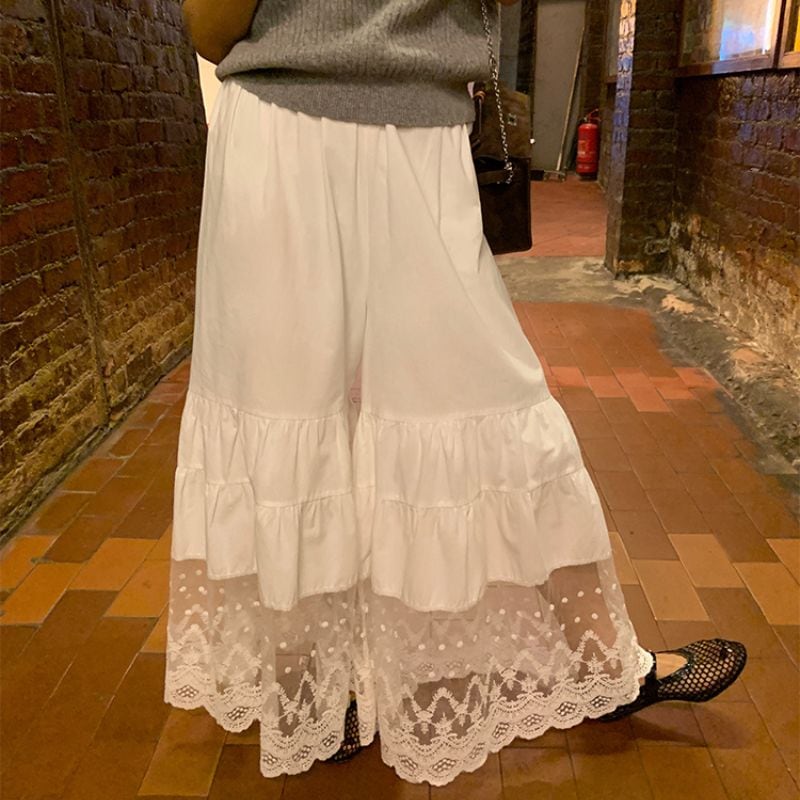 Lace tiered wide leg pants 00542