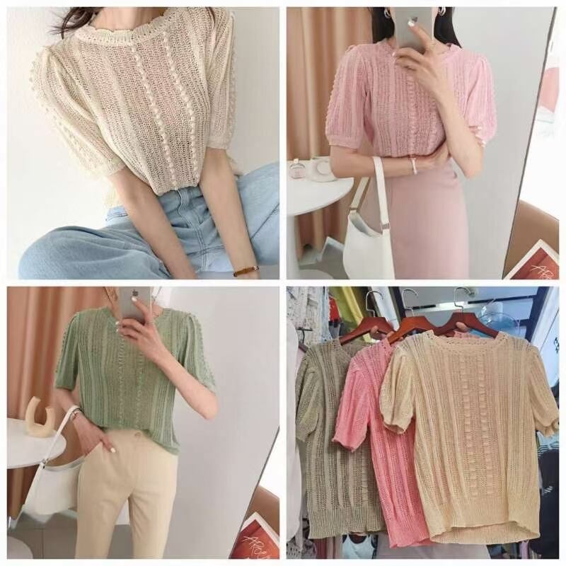 5部袖カラーニット　AJ1079-1945