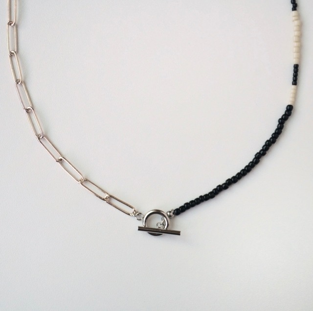 ビーズ×チェーンネックレス｜silver｜monotone