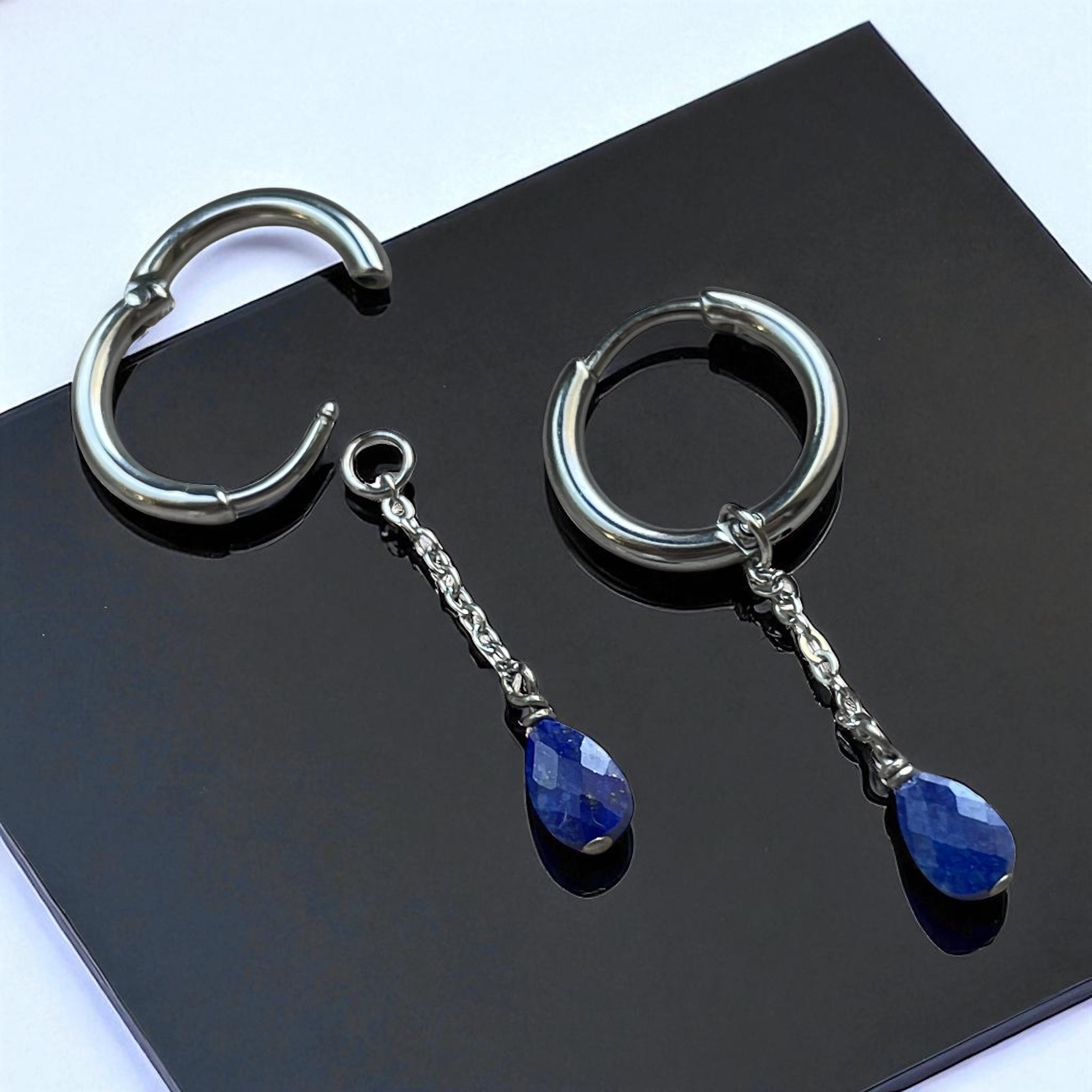 3way】選べるピアス◇アレンジ自由自在◇ラピスラズリ 雫 ピアス◇金属