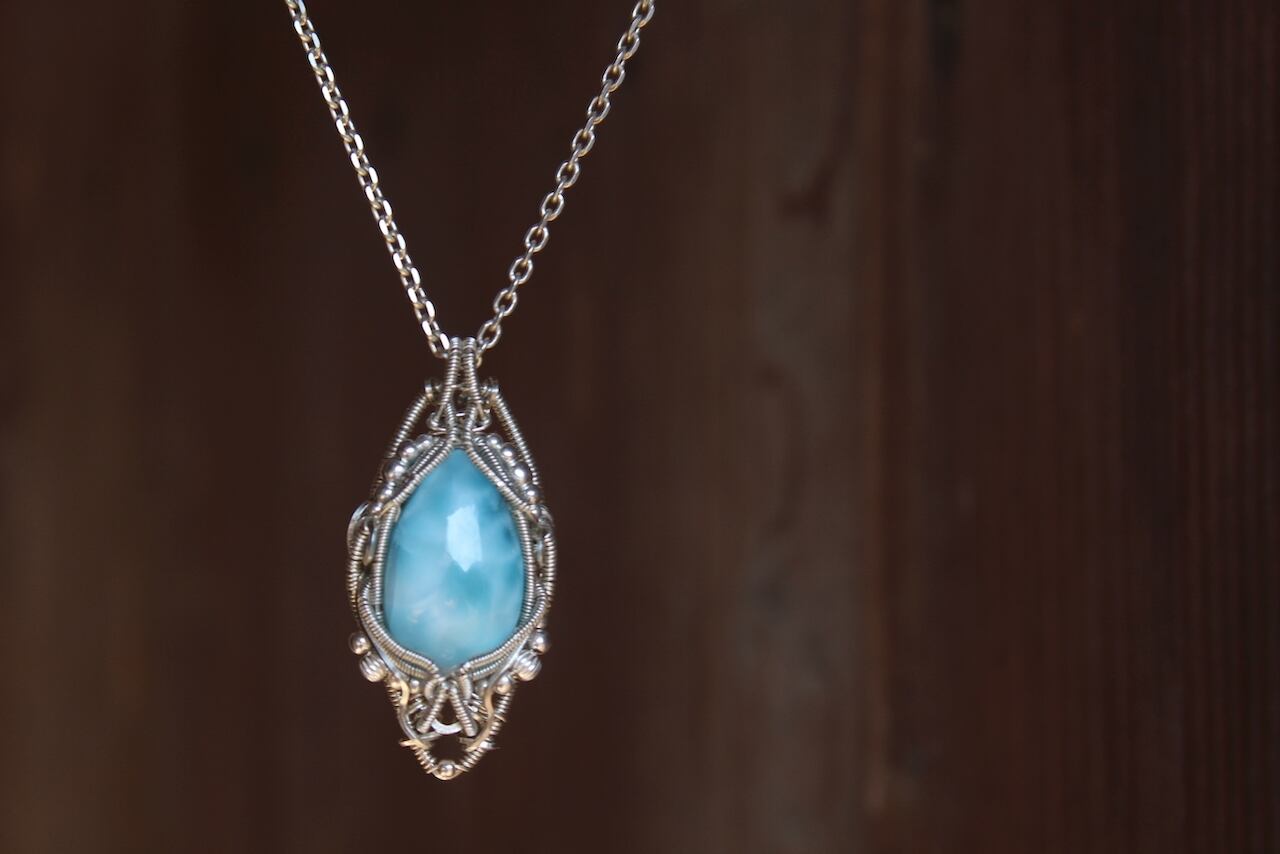 Larimar silver925 wire wrapping pendant