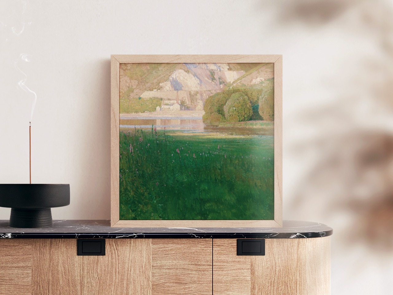 [額縁付き] Abenddämmerung. Steinbruch an der Donau（夕暮れ、ドナウ川の採石場） カール・モル アートポスター 323×323mm 風景画 額装 天然木 ポスターフレーム 木製 絵画 日本製 APFS037 - 5