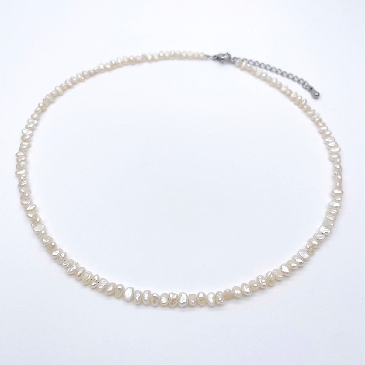 極小ケシパールネックレス 芥子 無核 淡水 真珠 バロック 4~5mm 金属  